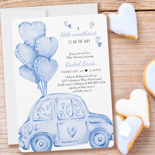 Kleine liefje blauwe auto en ballon Baby shower Kaart