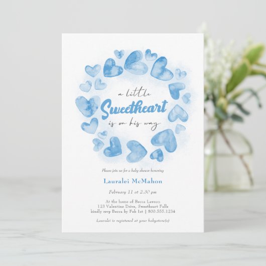 Kleine liefje blauwe Valentijn Baby shower Kaart (Staand voorkant)