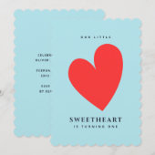 Kleine liefje Eerste Birthday Blauwe Uitnodiging (Voorkant / Achterkant)