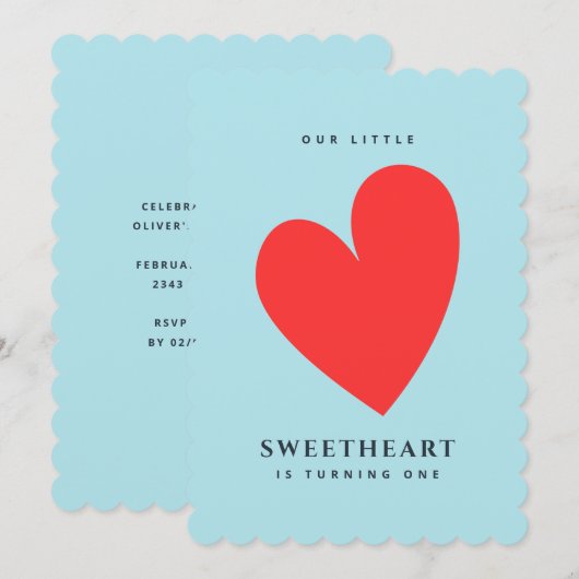 Kleine liefje Eerste Birthday Blauwe Uitnodiging (Voorkant / Achterkant)