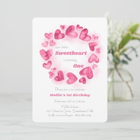 Kleine liefje eerste verjaardag Roze liefdeshart Kaart (Staand voorkant)