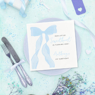 Kleine Liefje Elegante Blauwe Strik Verjaardagsfee Servet