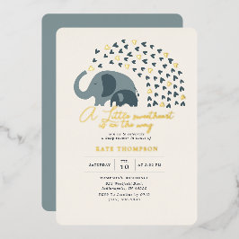 Kleine liefje Elephant Boy Baby shower Gold Folie Uitnodiging