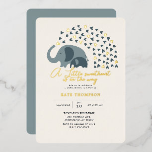 Kleine liefje Elephant Boy Baby shower Gold Folie Uitnodiging