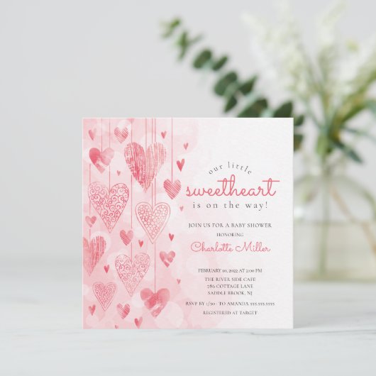 Kleine liefje Hangen Hearts Girls Baby shower Kaart (Staand voorkant)