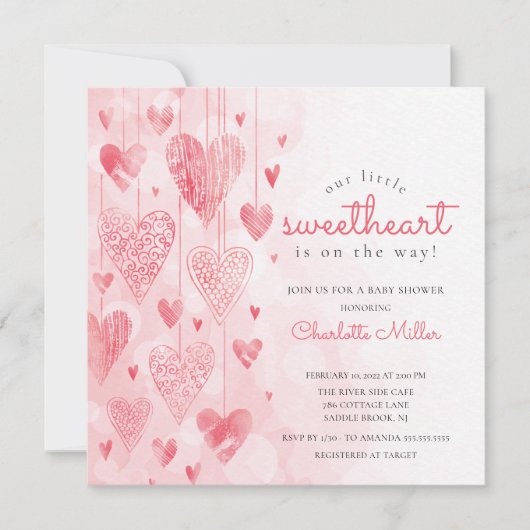 Kleine liefje Hangen Hearts Girls Baby shower Kaart (Voorkant)