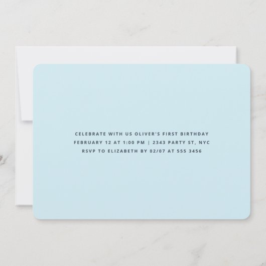 Kleine Liefje Moderne Jongen Eerste Verjaardag Kaart (Achterkant)