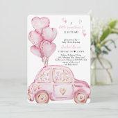 Kleine liefje Roze auto en ballonvaarding Baby sho Kaart (Staand voorkant)