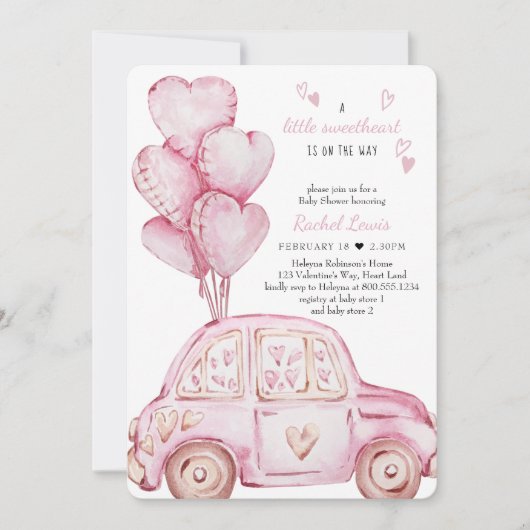 Kleine liefje Roze auto en ballonvaarding Baby sho Kaart (Voorkant)
