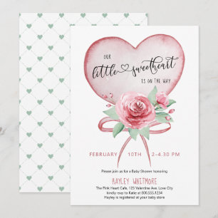 Kleine Liefje Roze Hart en Rozen Baby Shower Kaart