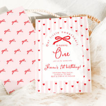 Kleine Liefje Roze Rode Strik Eerste Verjaardag