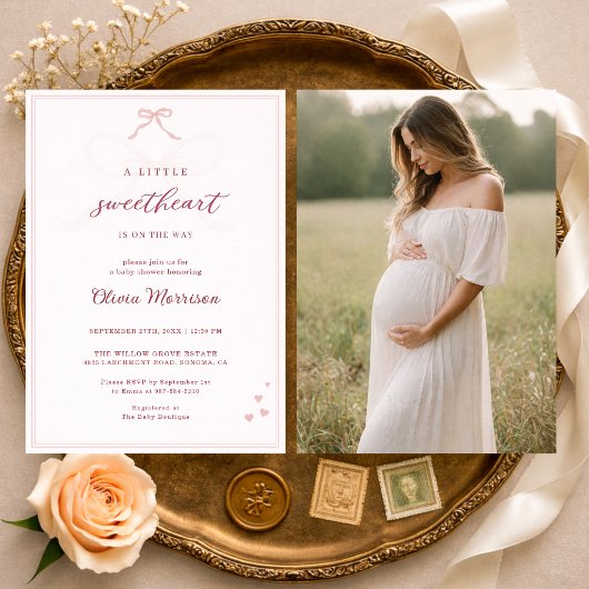 Kleine Liefje Roze Strik Foto Baby Shower Kaart