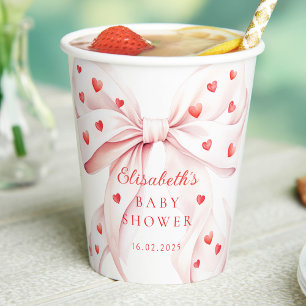 Kleine Liefje Roze Strik Meisje Baby Shower Papieren Bekers
