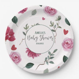 Kleine liefje valentijn roze & rood baby shower papieren bordje