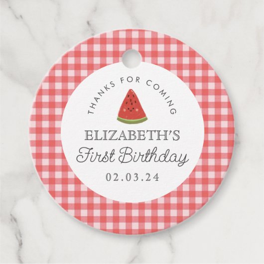 Kleine liefje Watermelon Eerste Verjaardag Bedankjes Labels (Voorkant)