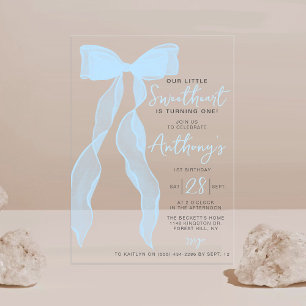 Kleine Liefste Elegante Blauwe Strik Verjaardagsfe Acryl Uitnodigingen