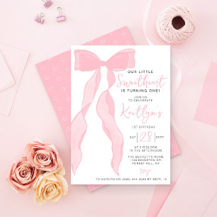 Kleine Liefste Elegante Roze Strik Verjaardagsfees Kaart
