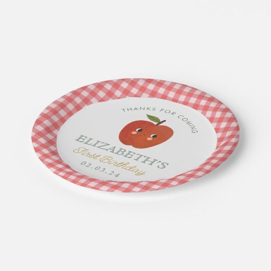 Kleine lieve appel eerste verjaardag papieren bordje (Gekanteld)