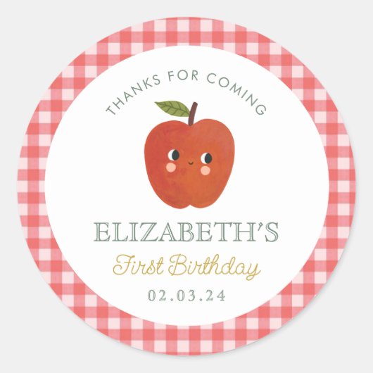 Kleine lieve appel eerste verjaardag ronde sticker (Voorkant)