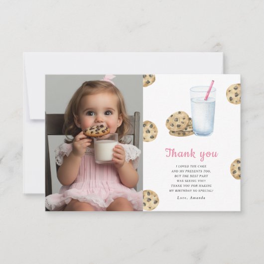 Kleine lieve Cookie meisje verjaardagsfeestje dank Bedankkaart (Voorkant)