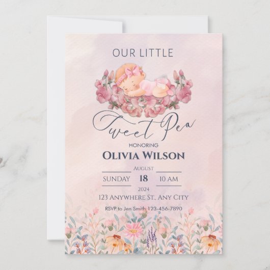 Kleine lieve erwt | Schattige Pink Flowers Baby sh Kaart (Voorkant)