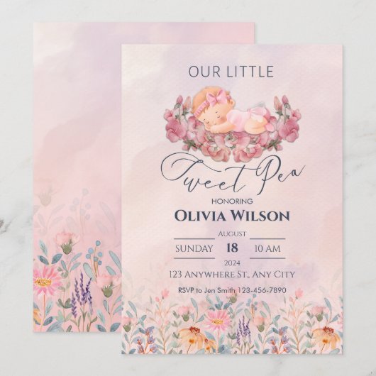 Kleine lieve erwt | Schattige Pink Flowers Baby sh Kaart