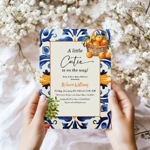 Kleine lieve Italiaanse blauwe tegel citrus baby s Kaart