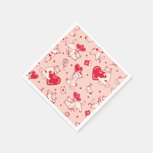 Kleine, lieve katten met hartjes. Grappig feestje Servet (Hoek)
