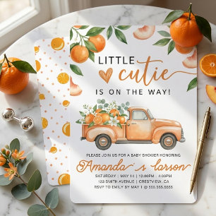 Kleine lieve oranje vintage vrachtwagen baby showe kaart