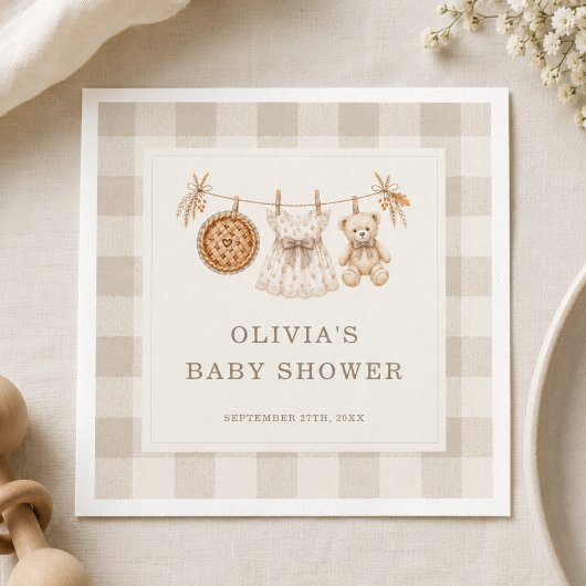 Kleine lieve schat herfst gingham babyshowerfeest servet