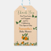 Kleine lieve sinaasappel baby shower cadeaulabel (Voorkant)