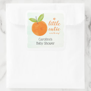 Kleine lieve sinaasappel baby shower favorietjes vierkante sticker