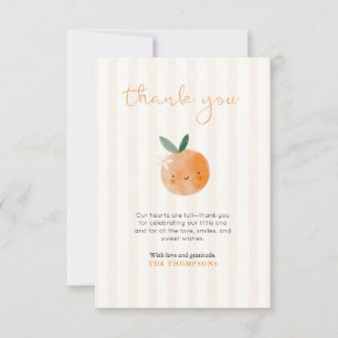 Kleine lieve sinaasappel citrus baby shower bedankkaart