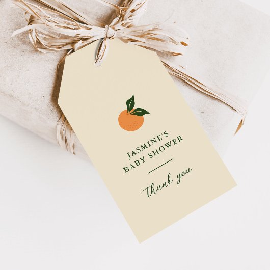 Kleine lieve sinaasappel citrus baby shower cadeaulabel