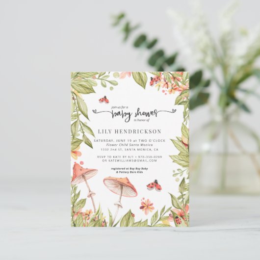 Kleine lieveheersbeestje | Spring Baby shower Invi Uitnodiging Briefkaart (Staand voorkant)