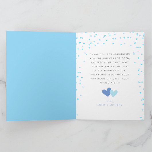 Kleine lieverd blauw gevouwen bedankkaart (Binnen)