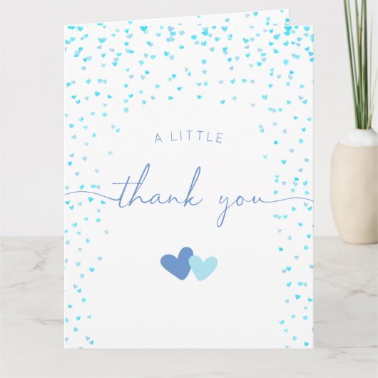 Kleine lieverd blauw gevouwen bedankkaart (Voorkant)