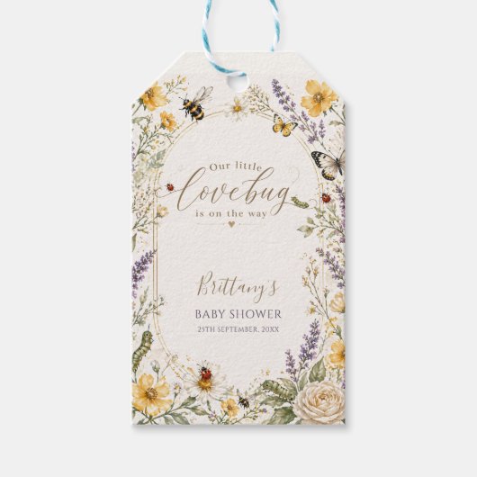 Kleine Love Bug Wildflower Baby Shower Cadeaulabel (Voorkant)