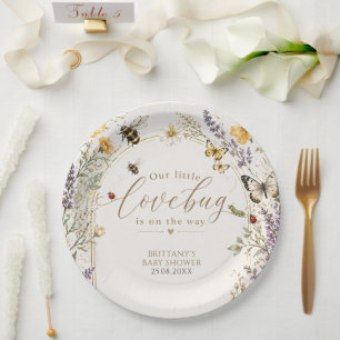 Kleine Love Bug Wildflower Baby Shower Papieren Bordje