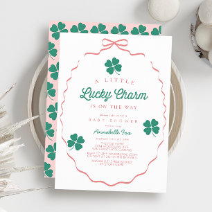 Kleine Lucky Charm Roze Strik Meisje Baby Shower Kaart