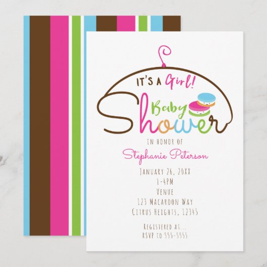 Kleine Macarons Meisje Baby Douche Uitnodigingen (Voorkant / Achterkant)