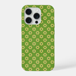 Kleine madeliefjes, vrolijk gezicht, midden groene iPhone 15 pro case