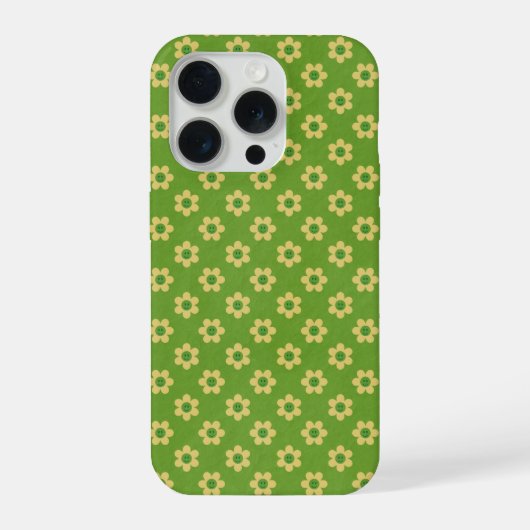 Kleine madeliefjes, vrolijk gezicht, midden groene iPhone hoesje (Achterkant)