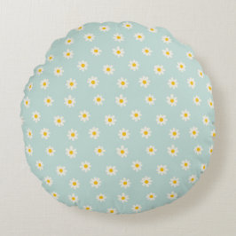 Kleine Madeliefjes - zachte teal Rond Kussen