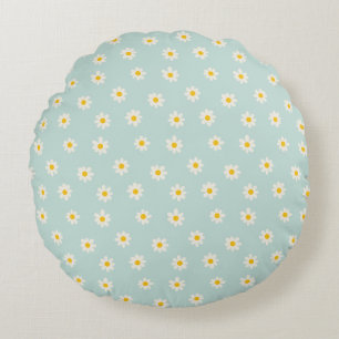 Kleine Madeliefjes - zachte teal Rond Kussen