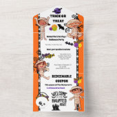 Kleine magere monsters kinder halloween verjaardag all in one uitnodiging (Binnen)