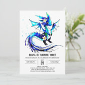 Kleine magische draak digitale meisje verjaardag kaart (Staand voorkant)