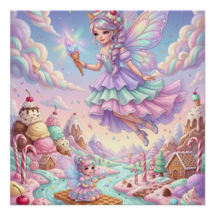 Kleine magische fee vliegend over fantasiebos vl perfect poster