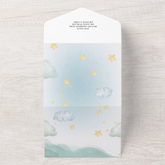 kleine man avontuur wacht baby shower all in one uitnodiging (Buitenkant)