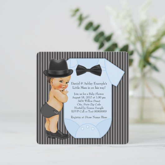 Kleine Man Baby Jongensdouche Kaart (Staand voorkant)